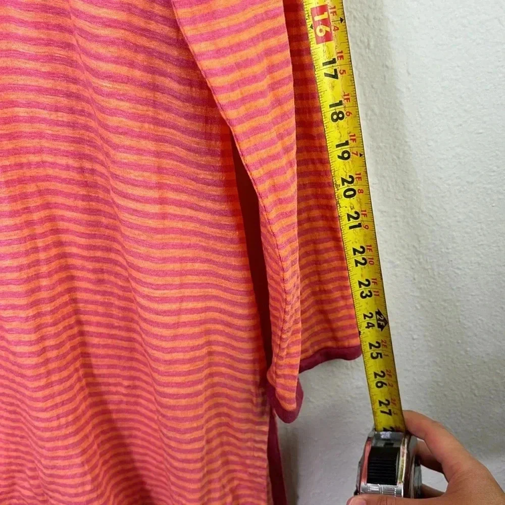 Eileen Fisher 100% Linen Jersey Stripe Tee orange pink Tunic Top size XL